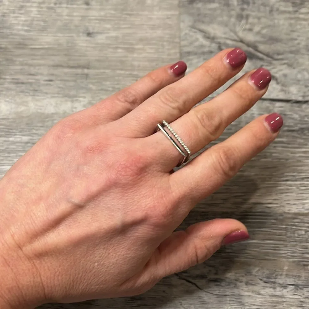 Touchstone Crystal by Swarovski silver open double band ring